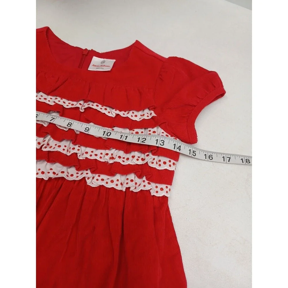 Hanna Andersson Dress Girls 130 US 8 Red White Corduroy Ruffles